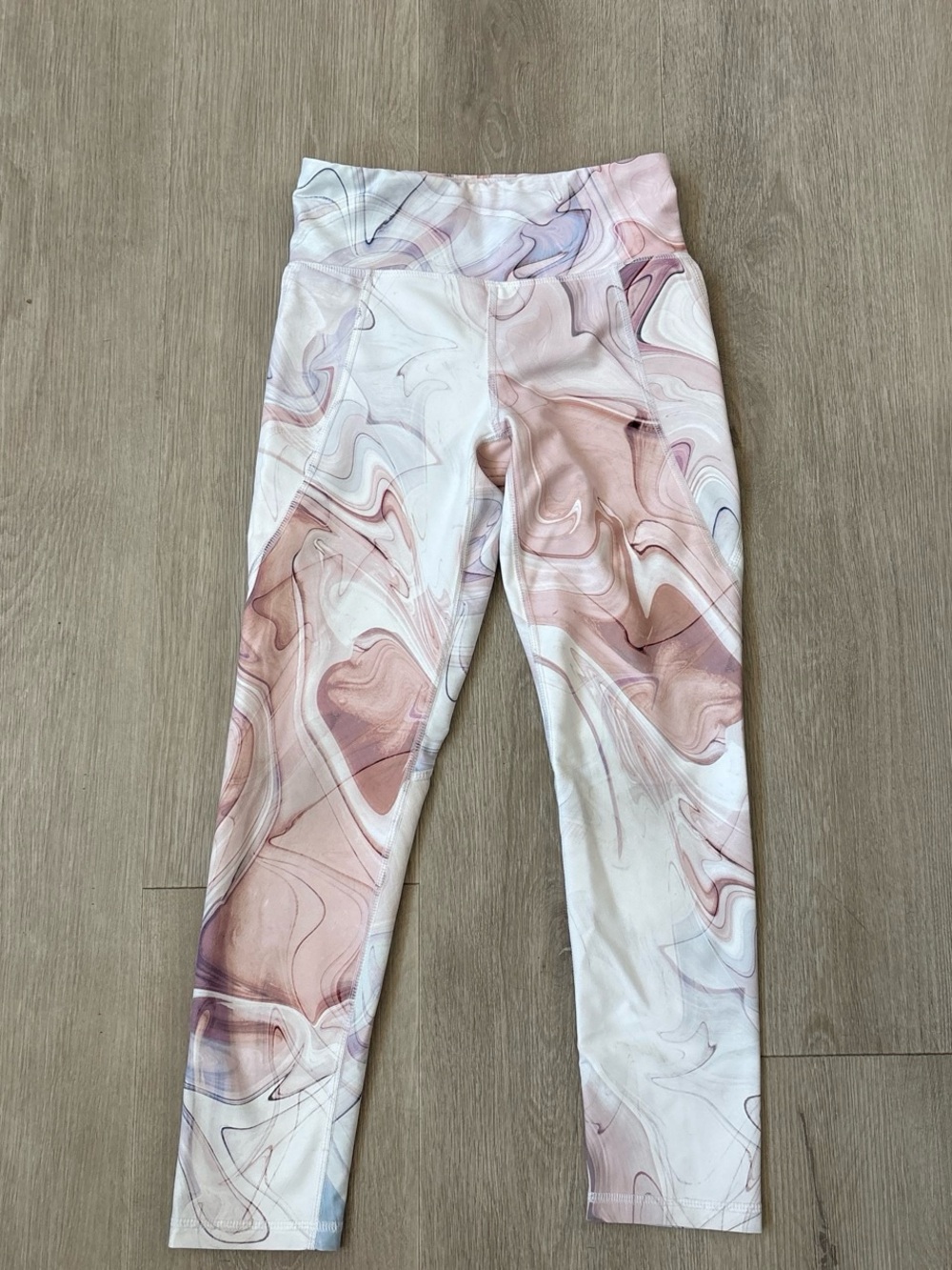 Girls Size 8 Old Navy Active PowerSoft Go Dry High Rise Leggings Pink Marble